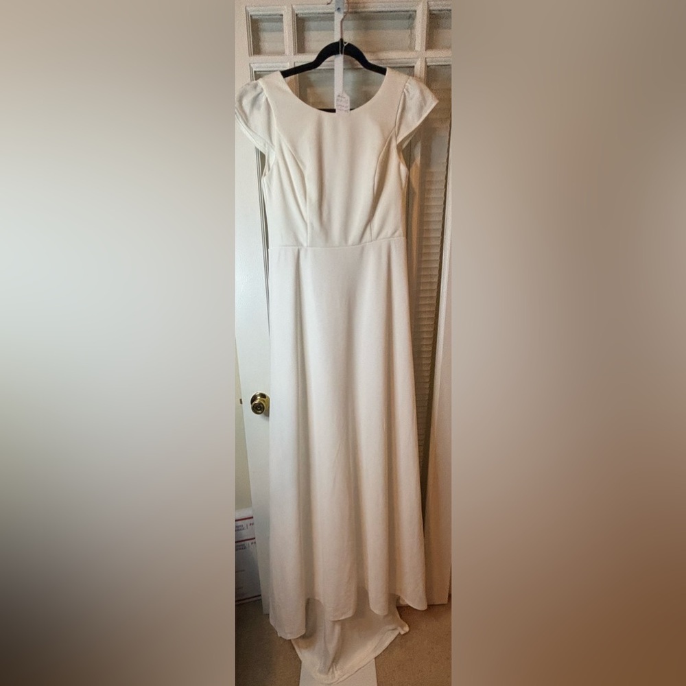 Lulus Ruffle Sleeve Dress With Train-Medium - Picture 14 of 16